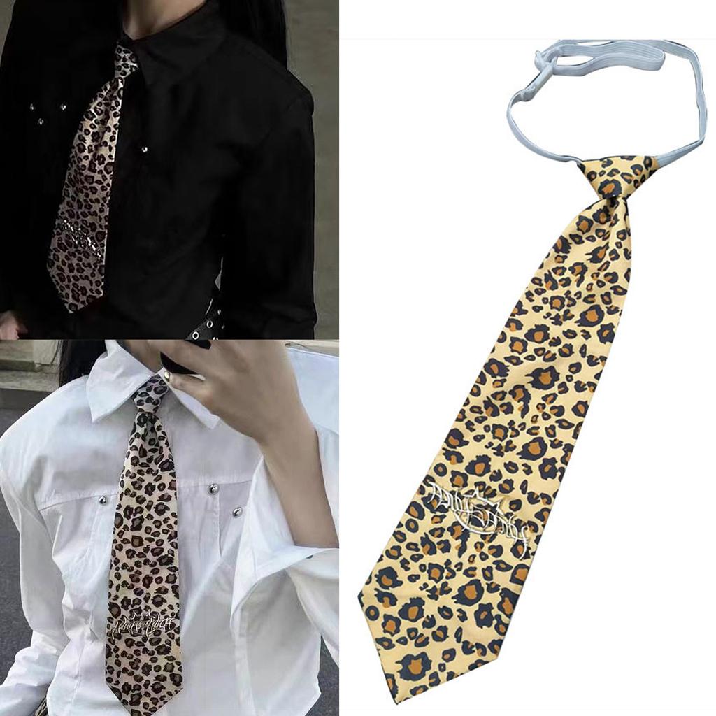 Vintage Shirt Tie Leopard Print Harajuku Student Uniform Adjustable Pre Tied Necktie for Women and Men Cosplay Neckwear