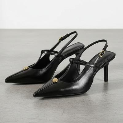 Elegant T-Strap High Heels Women Sexy Pointed Toe Pumps Metal Decor Stilettos Party Wedding Dress Shoes Zapatos Mujer