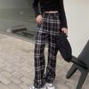 Women's High-Waisted Plaid Wide-Leg Pants - Autumn/Winter Casual Velvet Trousers