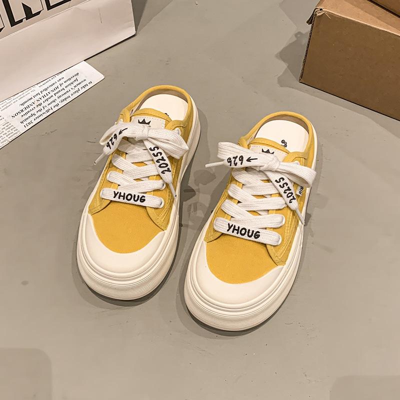 Thick-soled bag head half slippers women's summer wear 2025 new little white shoes pregnant women retro one-pedal lazy shoes