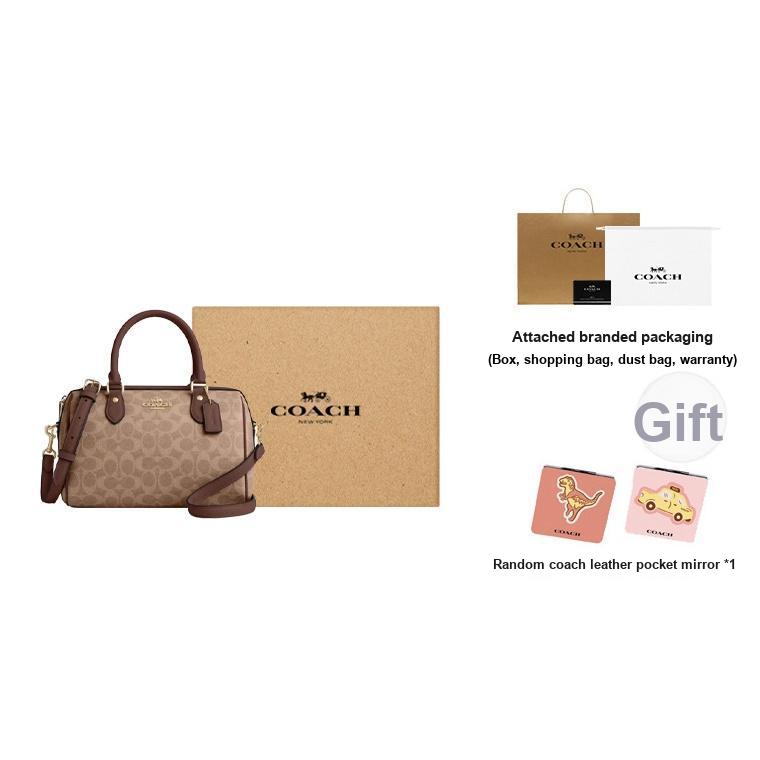 Coach Rowan 25 Sticker Print Zipper Closure Coated Canvas Shoulder Crossbody Tote Bag Medium Women bags Brown Tan CV961-IMXHE