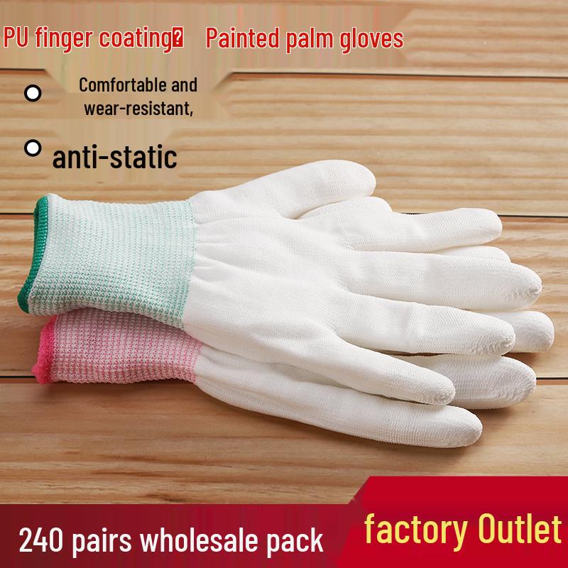 36 Pairs Thin White Nylon PU Coated Anti-Static Gloves - Durable, Dust-Free Labor Protection