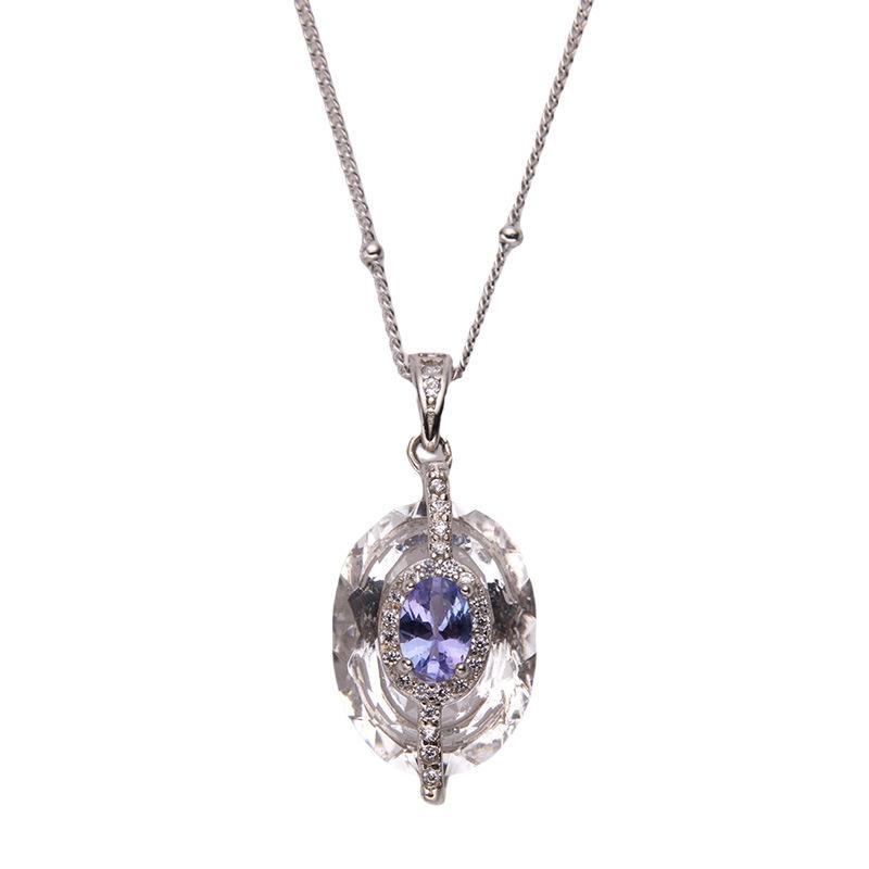 S925 Sterling Silver Natural Tanzanite White Crystal Colored Treasure Necklace Women'S Niche Design High-End Pendant