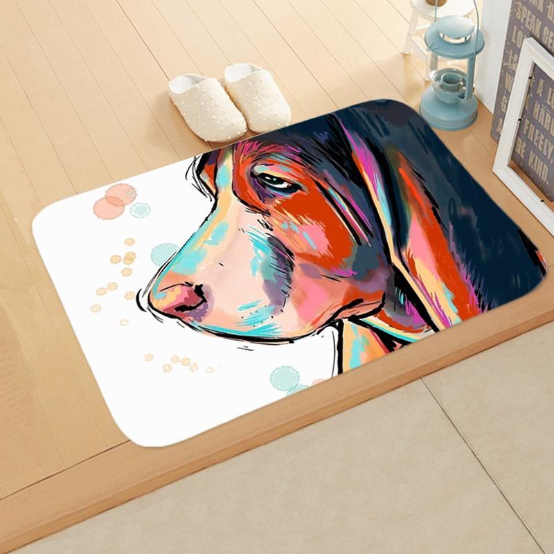 Colorful Dog Art Flannel Doormats, Vibrant Pet Portraits, Cute Canine Designs, Soft Floor Mats for Dog Lovers Home Decor