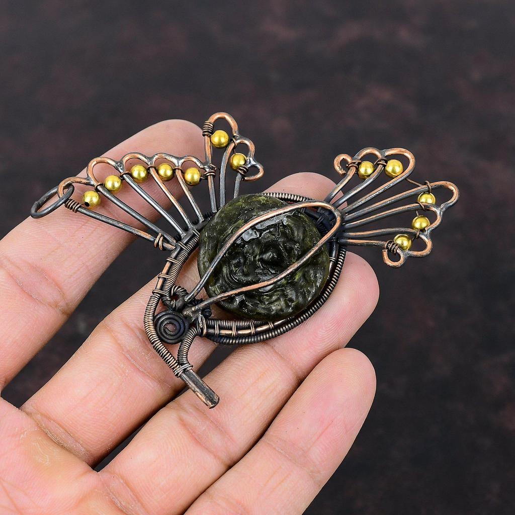 Moldavite Pendant Copper Wire Wrapped Gemstone Jewelry Unique Pendant Wire Wrap Jewelry Handmade Bird Pendant Copper Jewelry Gift For Mother