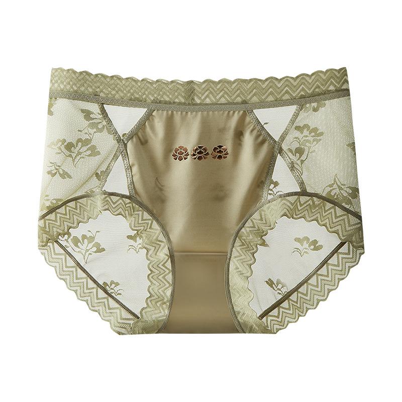 Girl Spring New Style Simple Sexy Lace High Waist Without Trace Pure Cotton Antibacterial Crotch Underwear