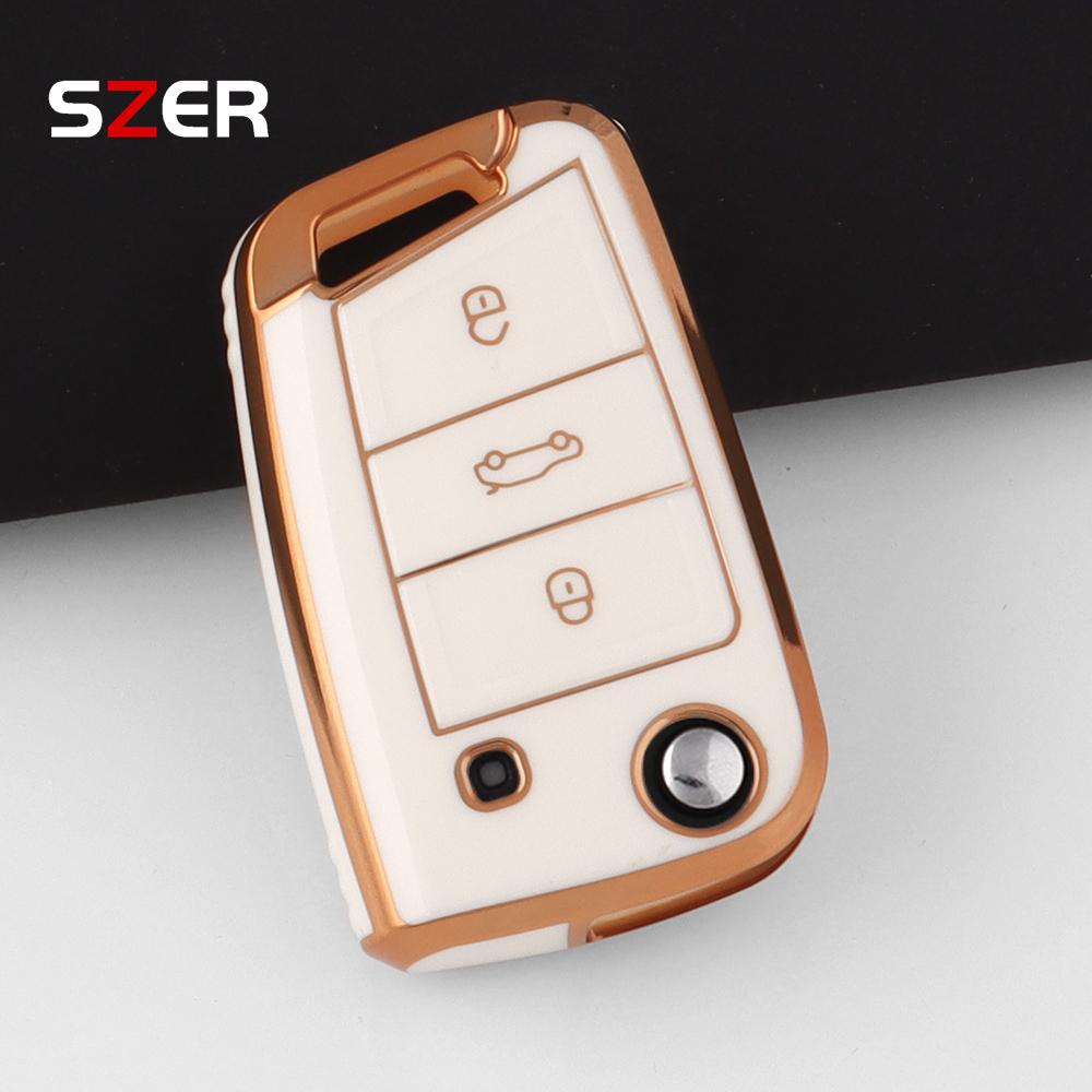 TPU Car Flip Key Case Cover Shell For VW Volkswagen Golf 7 MK7 Tiguan MK2 For Seat Ateca Leon FR Ibiza For Skoda Octavia Kodiaq