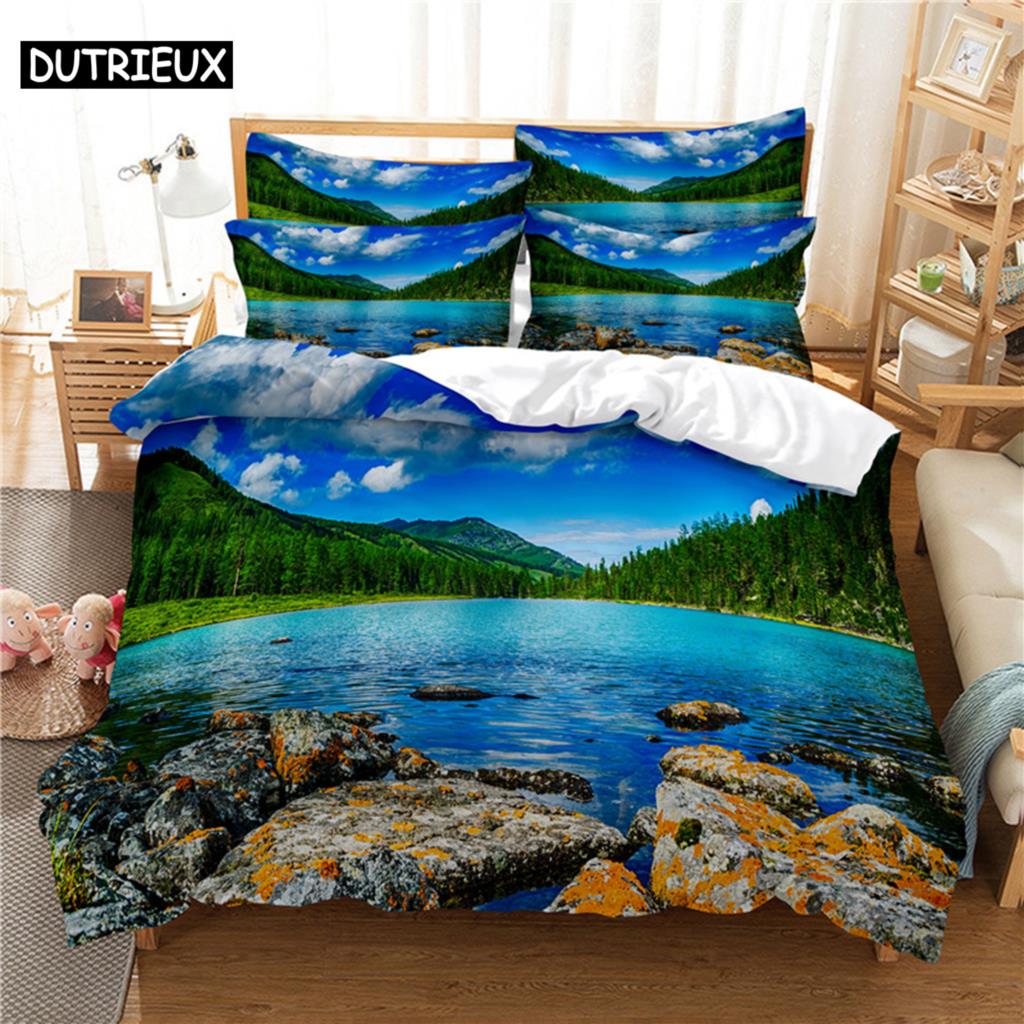 3D Digital-Printed Beach Coconut Tree-Themed Duvet Cover Set In Queen Size - Fashionable Bed Linen Design
