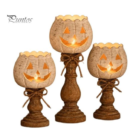 Rustic Pumpkin Statue for Entryway White Tealight Candle Holder Set, Farmhouse Halloween Tea Light Harvest Theme Home Decorations Holders Decor, Fall