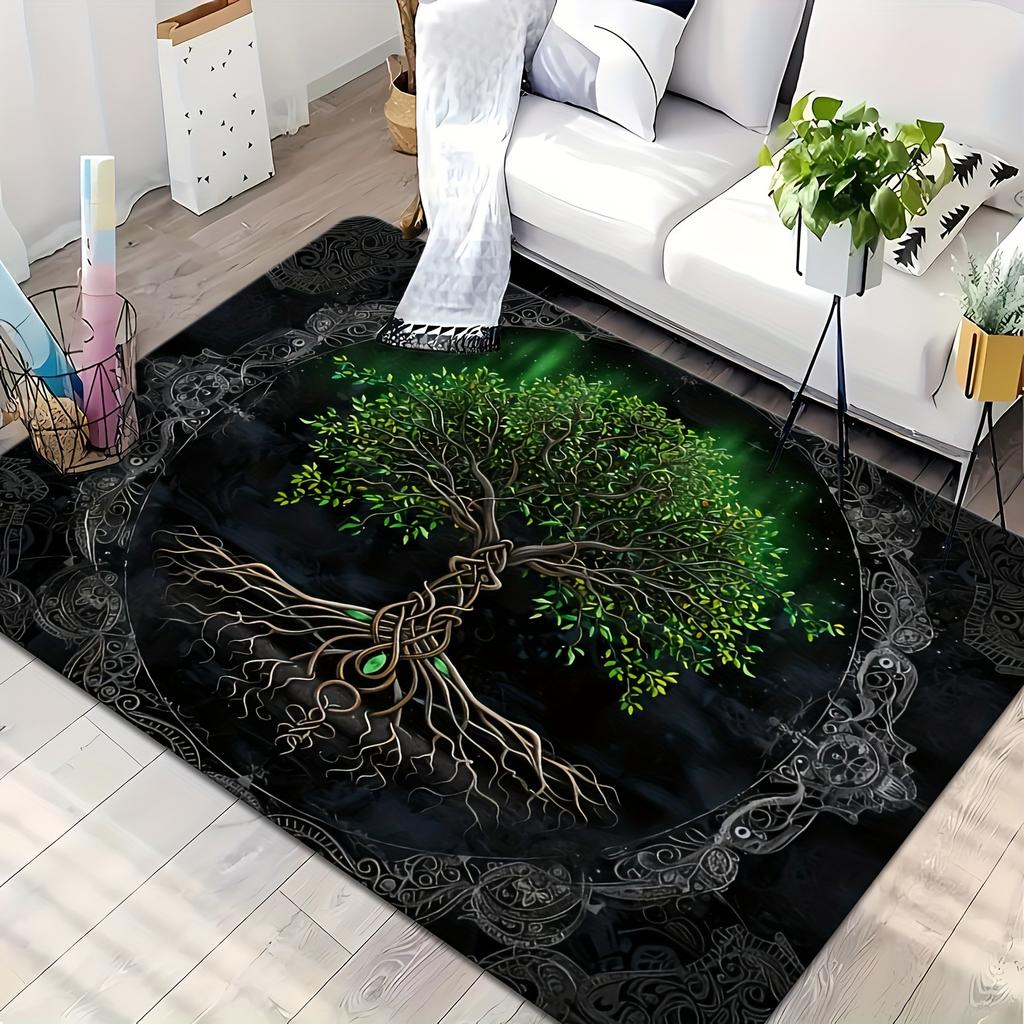 Bohemian Tree of Life Area Rug Dark Magic Boho Chic Mystical Art Round Living Room Floor Mat Decorative Boho Decor