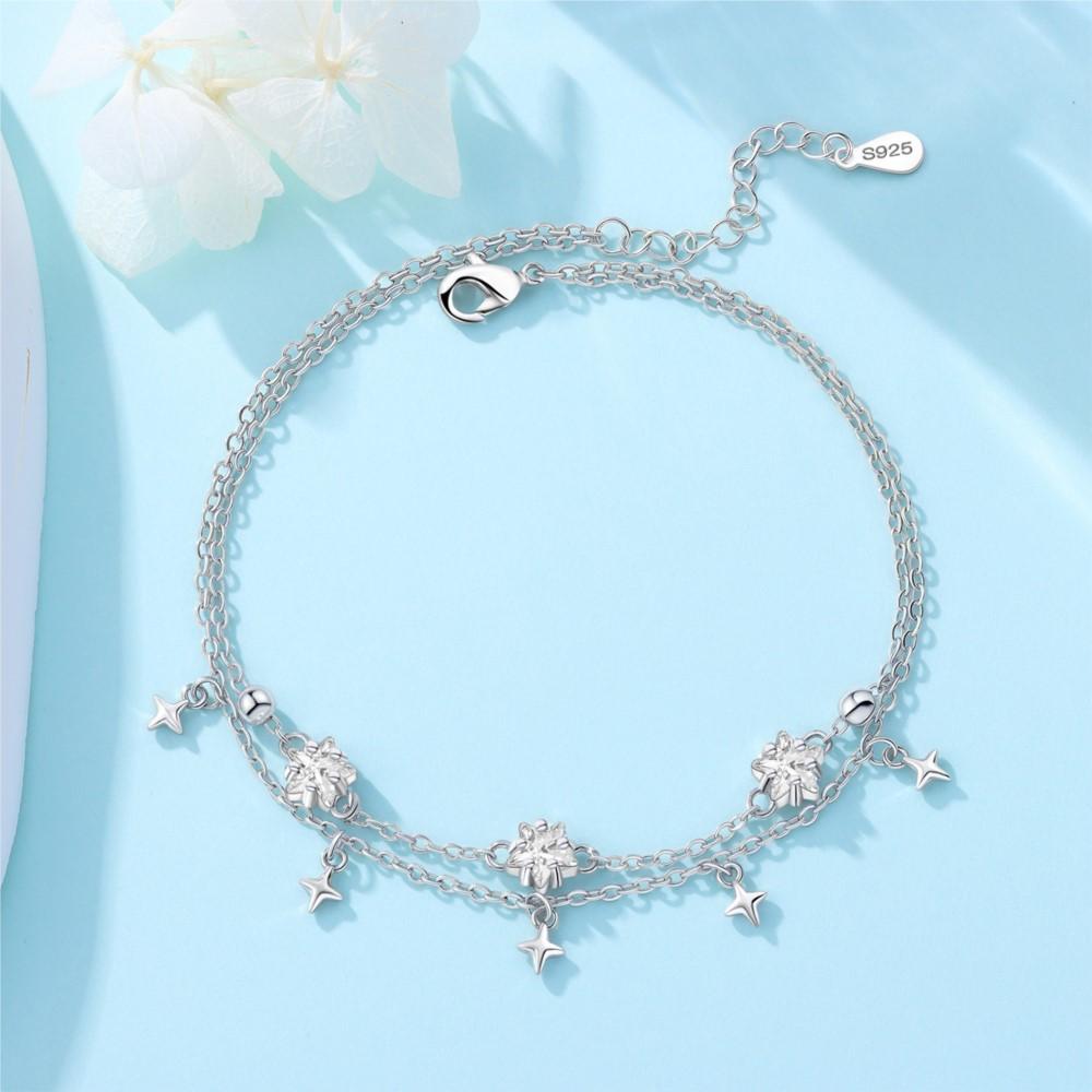 Orstarry S925 Silver Double Star Anklet Women Summer Chain Ankle Bracelet Party Jewelry Gift