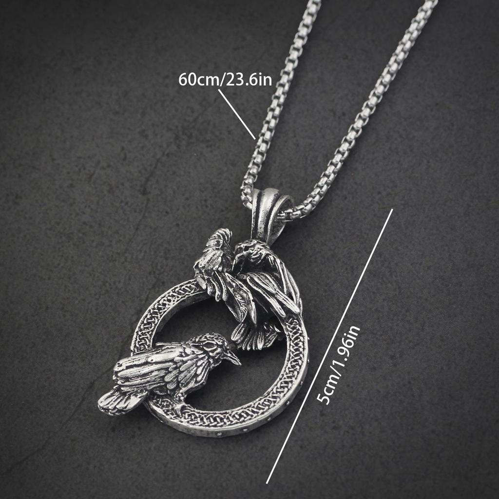 Retro Krähenanhänger Halskette: Herren-Kette aus Edelstahl mit Tieranhänger - Hip-Hop Schmuck