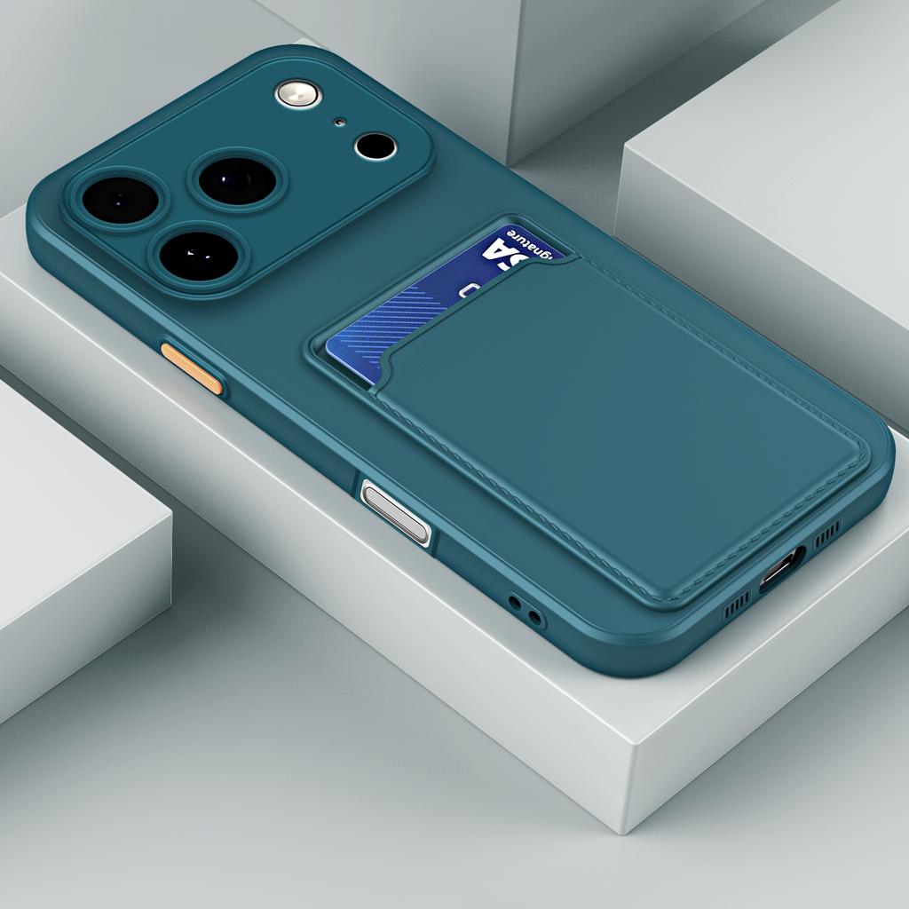 Luxury Soft Silicone Card Holder Wallet Phone Case for iPhone 17 16 15 14 Plus 13 12 11 Pro Max Shockproof Card Slot Back Cover