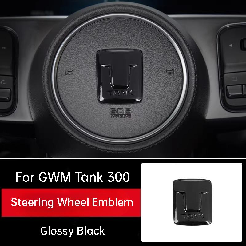For GWM Tank 300 400 500 Car Front Emblem Sticker Wheel Hub Badges Steering Wheel Decoration Sticker Modification Accessories Glossy Black B