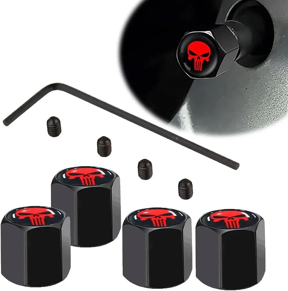 4Pcs/Set Skull Car Wheel Tire Valve Stem Caps, Anti-Theft Tire Air Valve Caps, Airtight Dust Proof Covers