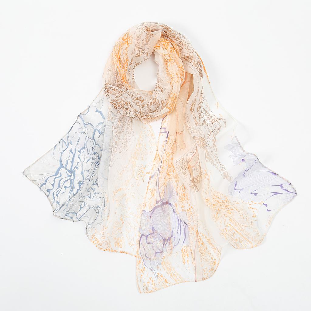 New Women Voile Bandana Scarf Shawl Women'S Poncho Print Long Soft Hijab Sunscreen Simulation Silk Shawl Beach Scarves Stoles