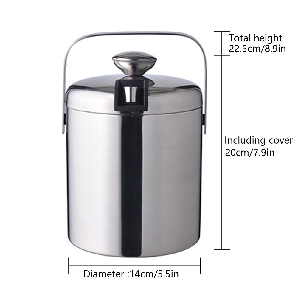 Bymaocar 1300ML 2-Layer Stainless Steel Insulated Ice Bucket w/ Lid & Ice Tong Outdoor Activity Versatile to Use for 3-5 People