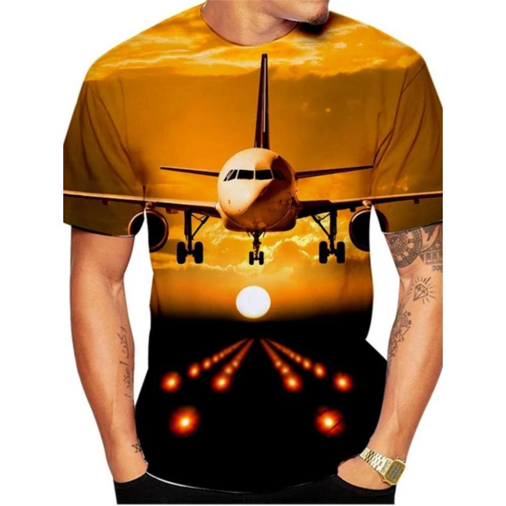 Simple Fashionable Airplane Graphic 3d Printed T-shirts Men Summer Loose Comfortable Plus Size Short Sleeved T-shirts