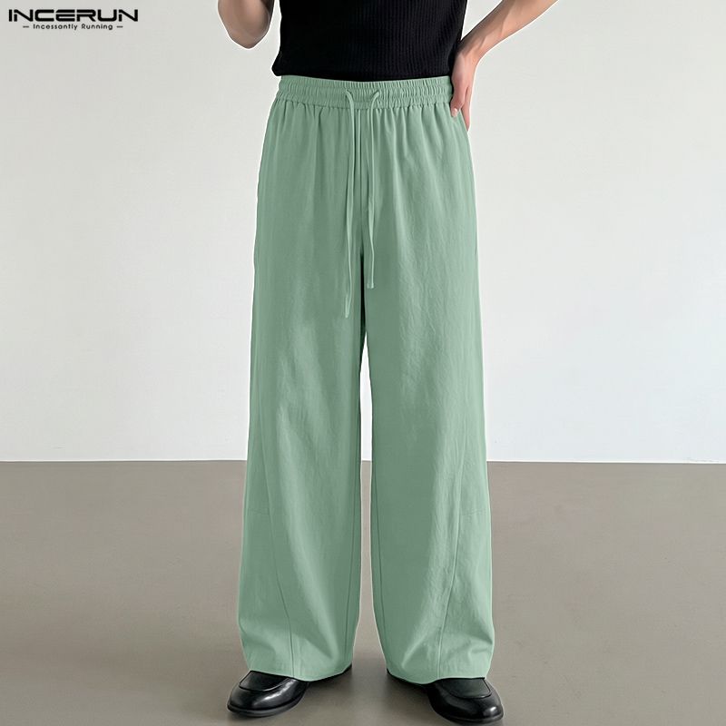 INCERUN Men's Casual Elastic Waist Wide-Leg Pants Loose Streetwear Baggy Long Trousers
