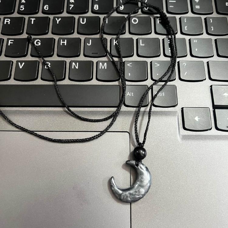 Lace Up Rope Necklace Cat Eye Moon Pendant Necklace Chinese Style Jewelry Gift