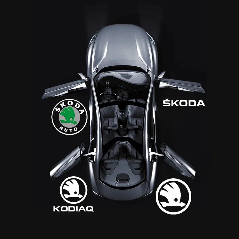 2025 Neu 2 Stück LED Auto Tür Dekoration Willkommensleuchten Projektorlampe Für skoda Superb SUPERB Superb Octavia Fabia Roomster Zubehör