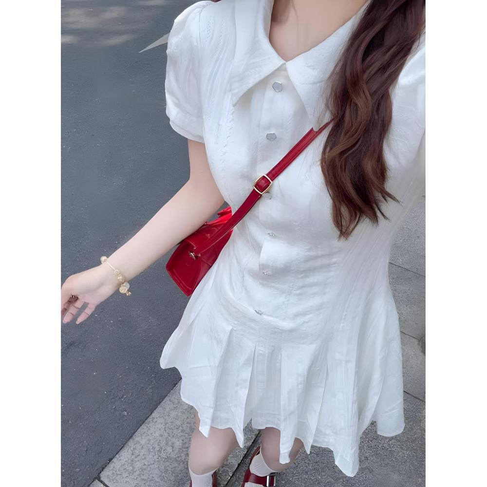 

Белое платье детское летнее повседневное маленькое короткое платье новое уникальное красивое платье-рубашка в стиле колледжа S- (can be worn within 45kg)