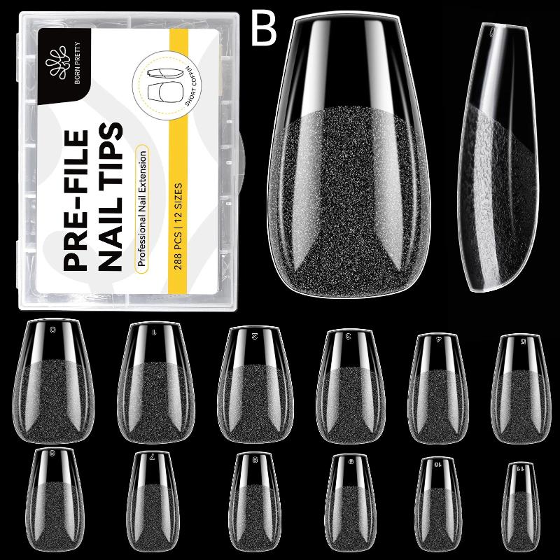 

288Pcs Short Almond Nail Tips Half Matte False Nails Fake Nails 12 Sizes Pre-shape Clear Nails Tips For Full Cover