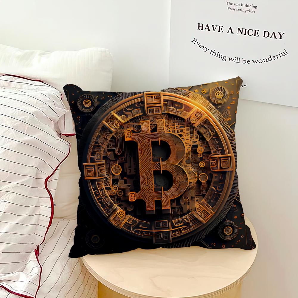 Bitcoin Krypto Kryptowährung Btc Kissenbezug Sofa Wohnzimmer Schlafzimmer Kopfteil Rückenlehne Kissen Quadratisches Kissen Nickerchenzeit