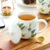 Cană din Porțelan Osos cu Capac Linguriță Cană cu Burtă Mare 3 Stiluri Cană Ceramică Cănă Florală Drăguță Ceașcă de Cafea 450ml