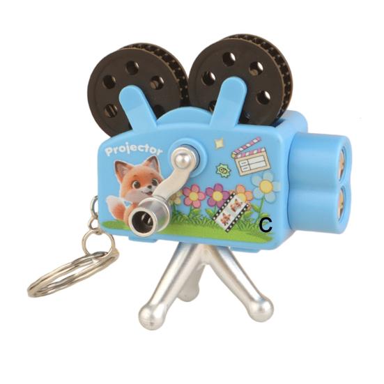 Creative Light and Shadow Toy Mini Keychain Cute Projector Shape Hand Cranked Projection Toy Portable Children s Puzzle Toy Great Gift for Kids синий