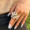 Colorful Stone Multi Pendant Tassel Bead Rings for Women Exaggerated Large Grunge Adjustable Finger Ring Geometric Jewelry Accessories Gift