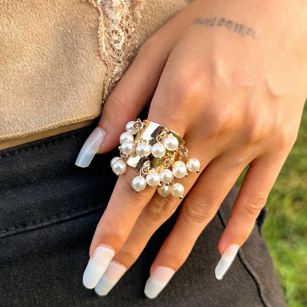 Colorful Stone Multi Pendant Tassel Bead Rings for Women Exaggerated Large Grunge Adjustable Finger Ring Geometric Jewelry Accessories Gift