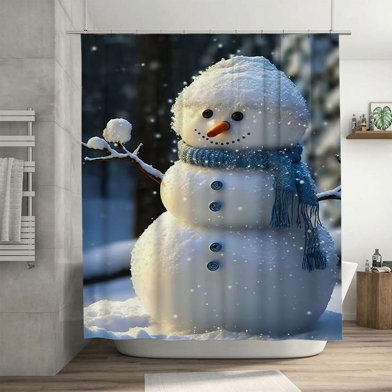 

Tuniu Festive Winter Snowman Shower Curtain Cute Holiday Bathroom Decor Cozy Vibes Christmas Gift Unique Design Waterproof Fabri W60H190(CM)-1 Pcs