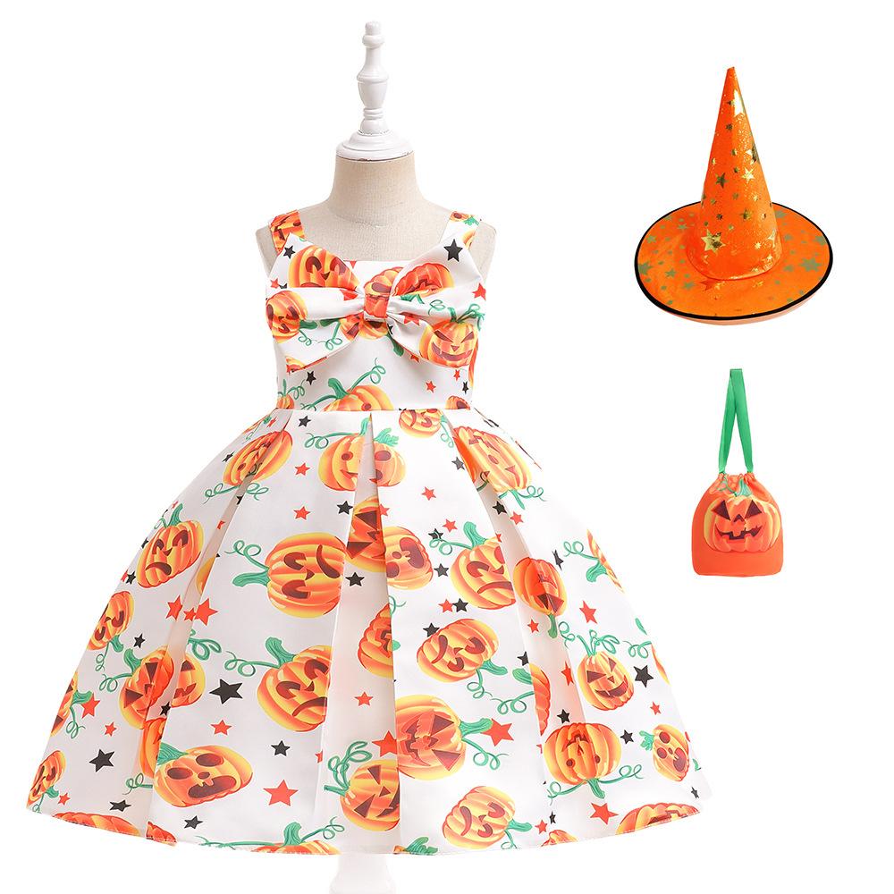 Halloween Children's Costume, Girls Cosplay Cosplay Witch Pumpkin Show Dress Girl Princess Dress