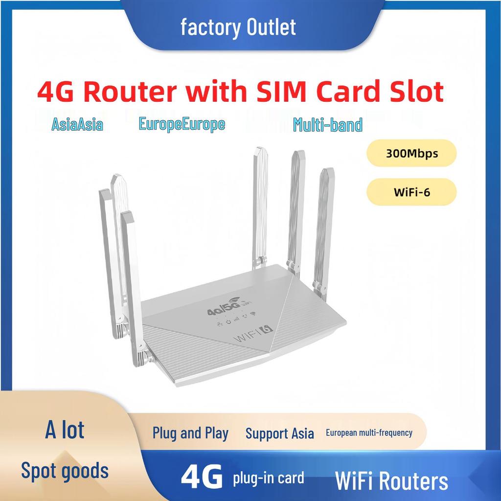 4G Router with SIM Card: Six-Antenna, Built-in Battery for Home, Office & Public WiFi Sharing