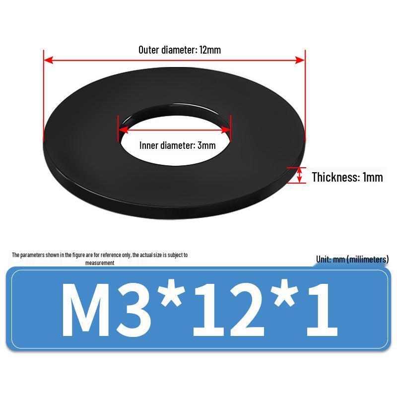 8.8 Grade Black Hardened High-Strength Oversized Flat Metal Spacer Washer (M2-M8)