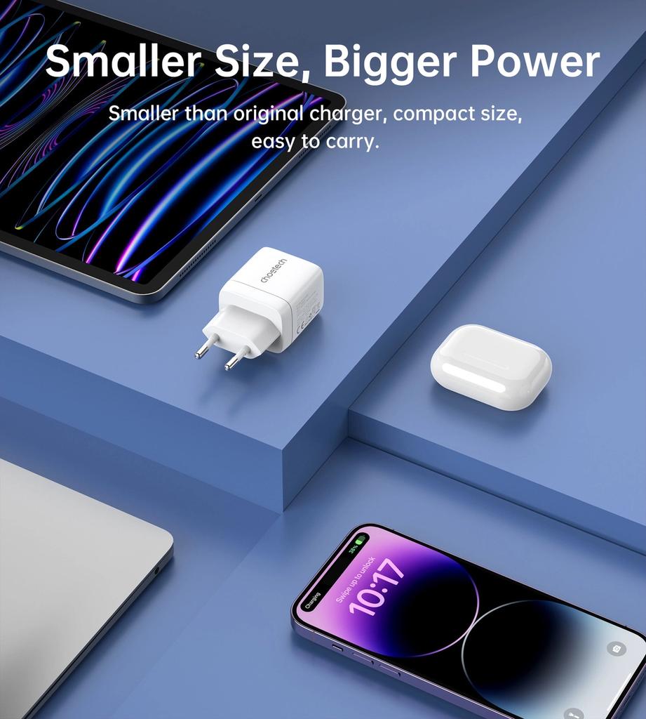 Ładowarka Sieciowa Choetech Pd6052 Usb-C Usb-A Pd 35W Gan Z Wyświetlaczem - Biała