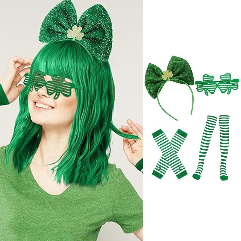 Green Leprechaun Hat Suspenders Striped Thigh High Socks Set Saint Patricks Day Costume Accessories Leprechaun Costume