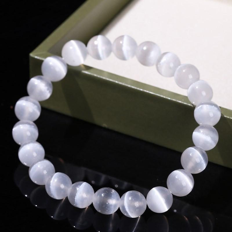 JD Bracciale in Pietra Selenite Bianca Naturale per Donna Uomo 100% Gesso Reale Pietra Rotonda 6 8 10mm Braccialetti Elastici Regalo Minerale Yoga