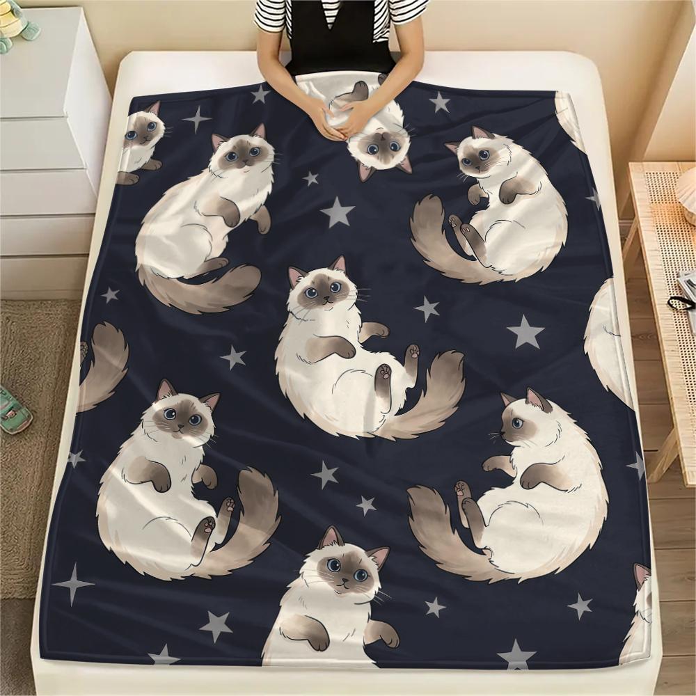 Star Puppy and Kitten Print Flannel Blanket,High Quality Comfortable for All Seasons,Home Decor,Warmth and Comfort,Perfect for Christmas Gifts