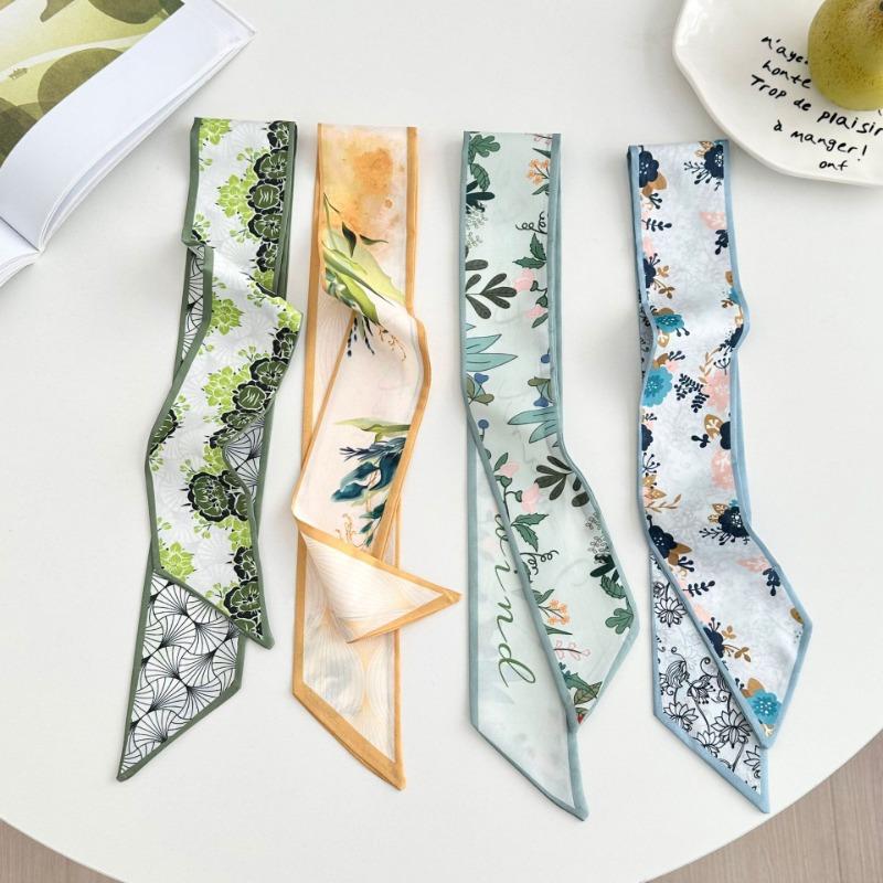 Silk scarf long strip new small fresh pastoral headscarf bow headband tied bag streamer decorative scarf belt