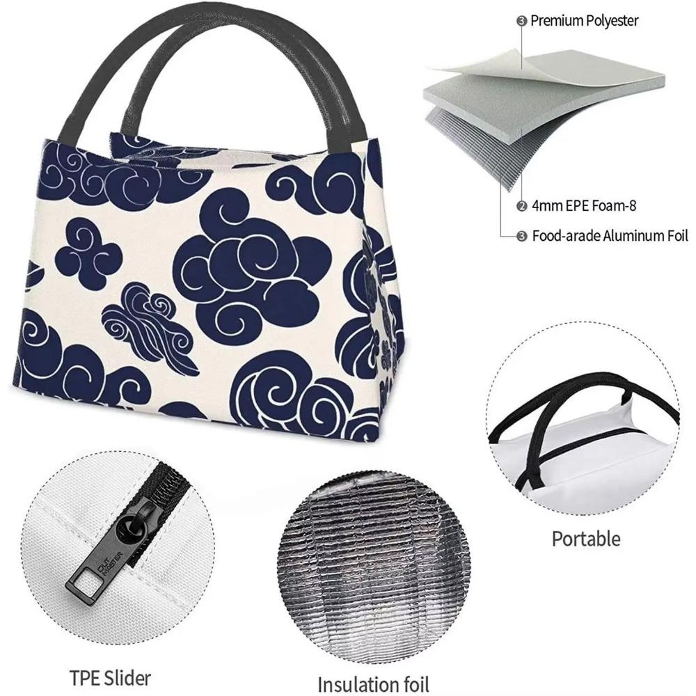 Portable Insulated Lunch Bag Vintage Auspicious Clouds Waterproof Tote Bento Bag for Office School Hiking Beach Picnic Fishing