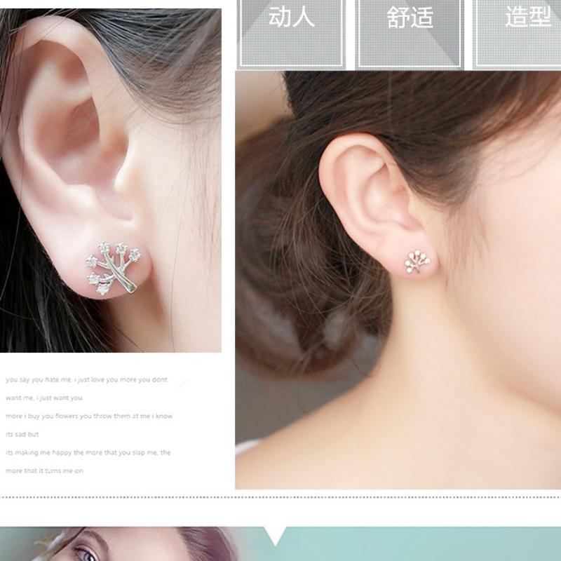 Womens Vintage Korean Fashion Elegant Anti-allergy 925 Silver Plated Ear Stud Earrings Female Christmas Tree Jewelry Gifts