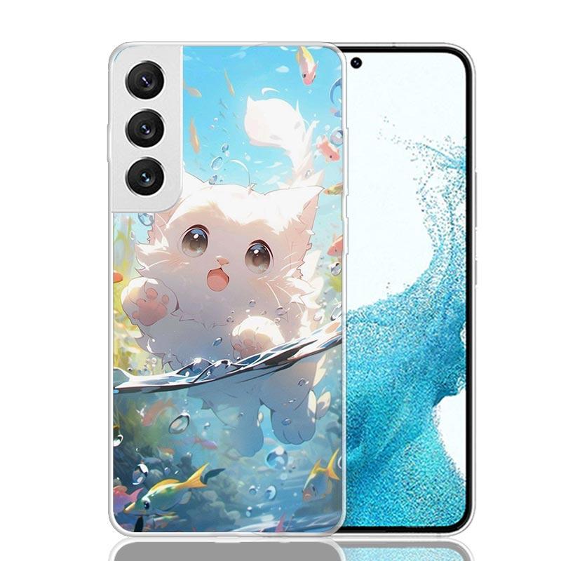 Cartoon Cute Cat Fish Aesthetic Phone Case For Samsung Galaxy S26 S25 Edge S24 S23 FE S22 Ultra S21 Plus S20 + Fundas Cover Coqu