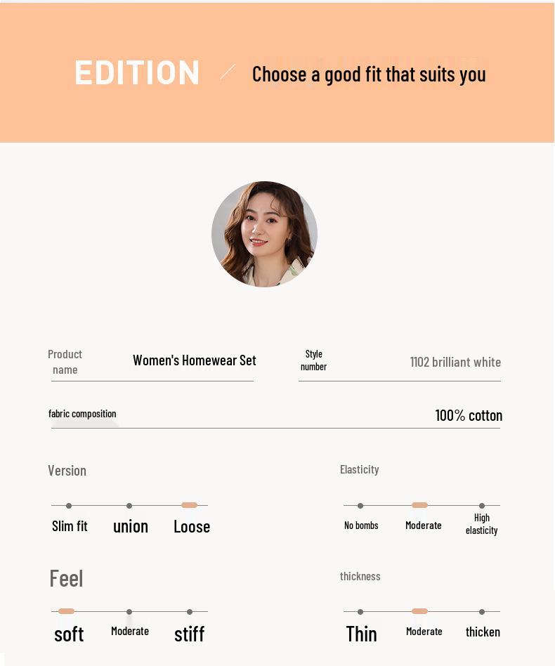 Dam Pyjamas Set i Bomull - Långärmad, Långa Byxor, Ledig Tunn Kofta, Vår- & Höstkläder
