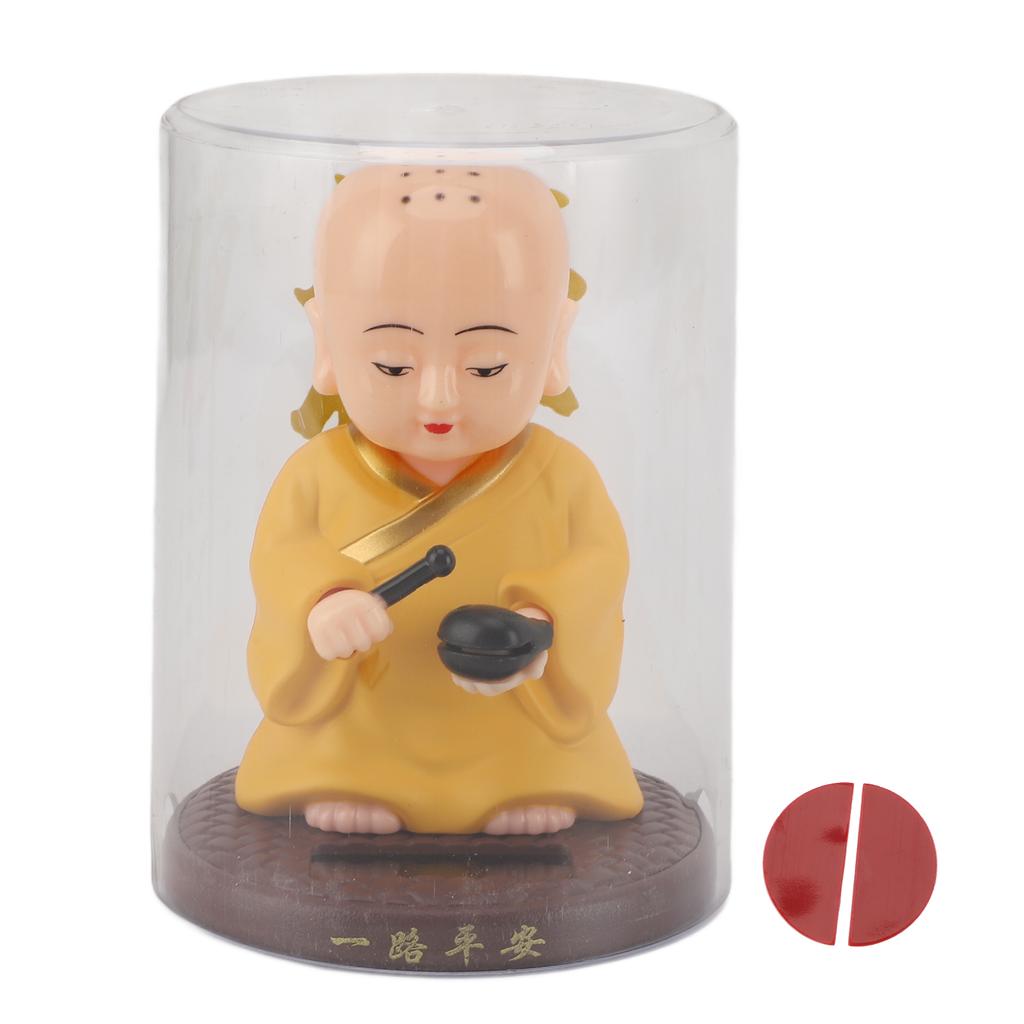 Solar Little Monk Figurine Automatic Head Shaking Decorative Funny Statue Ornament for Office Car