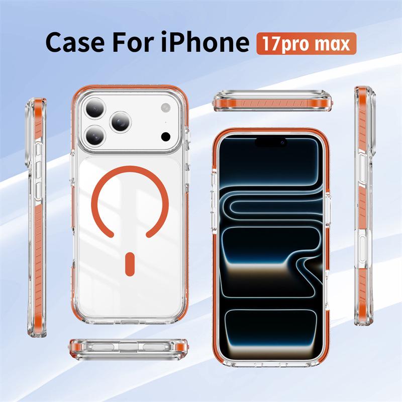 Crystal Shield Striped Magnetic Case for iPhone 17 Pro Max - Compatible with Apple Magnetic Ring Models 16/15/14/13. iPhone 17 Pro