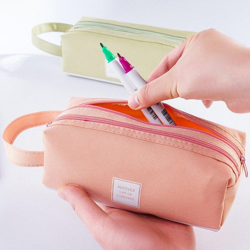 Borsa per cancelleria per bambini Astuccio portatile in tela Astuccio per materiale scolastico Borsa per la conservazione Astuccio a doppio strato Astuccio per studenti Astuccio carino