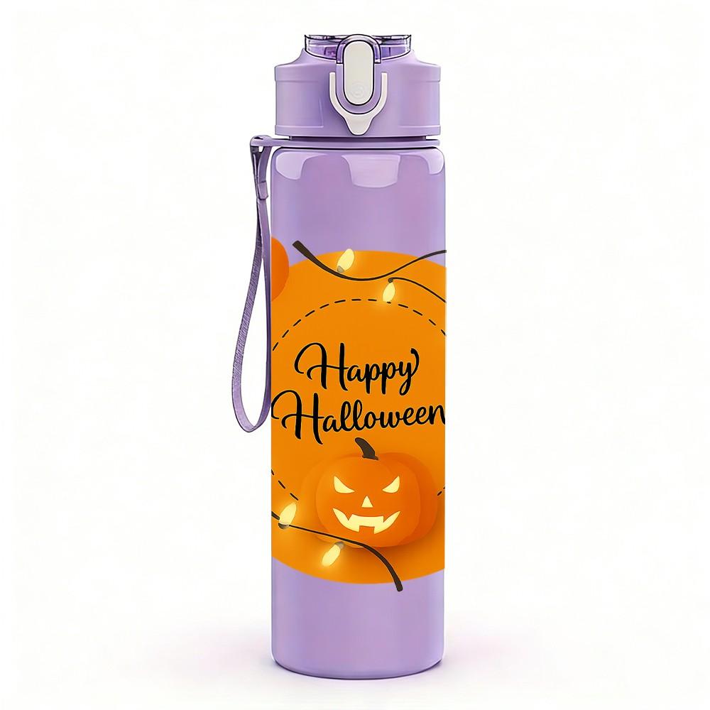 1PC Happy Halloween Pumpkin Text Print 750ml Color Plastic Sports Water Bottle Leakproof Flip Straw Lid Suitable for Sports Office Home Use