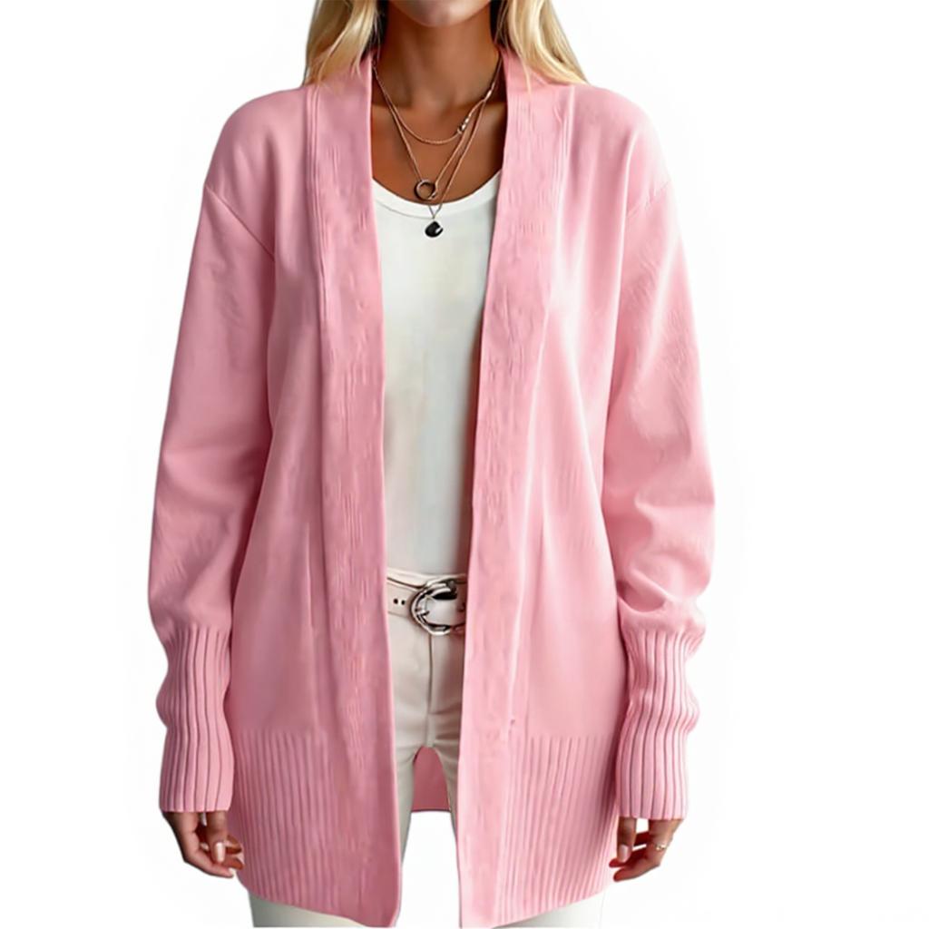 Women's Long Sleeved Color Medium Length Knitted Cardigan Jacket Sweater Knitted Sweater